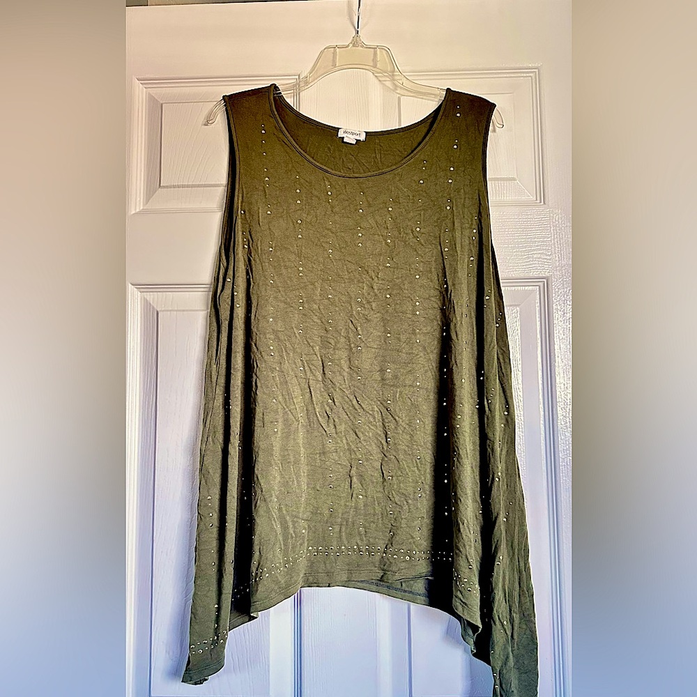 Westport shark bite hem green gold studded tank top
